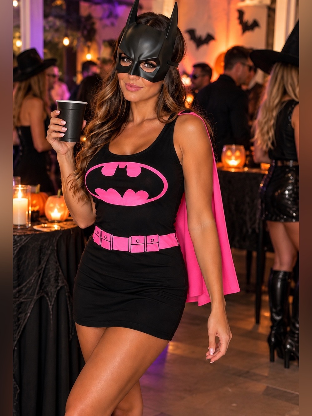 Halloween Batman Women’s Costume Tank Dress with Detachable Cape